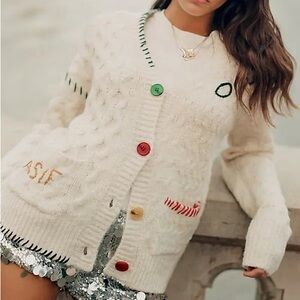 NWT John + Jenn Anthropologie Omg As If Cabled Cardigan Sweater in Cream